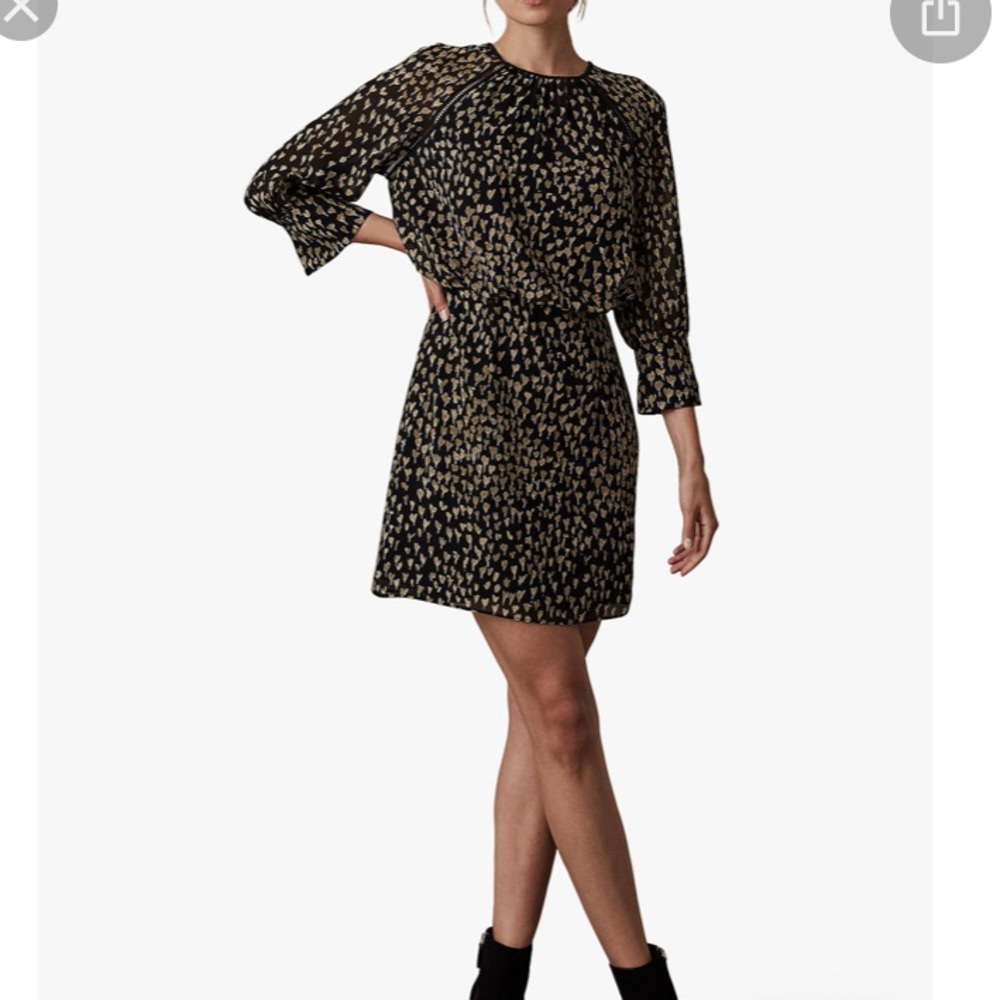 REISS MELANIA BLACK & CREAM FLORAL MINI DRESS 4